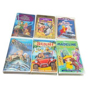 VHS Lot 6 Francais Disney Madeline Stitch Atlantis Tarzan Junge Clamshell French
